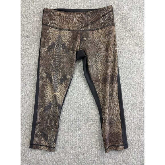 Lululemon Pants Womens 6 Black Gold Crop Leggings Pattern Yoga Athletic Gym - Picture 1 of 6
